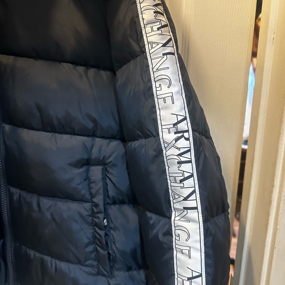 Armani Exchange Logo Men's Hooded Puffer Coat Jacket Large Dark Navy Color - Picture 6 of 8